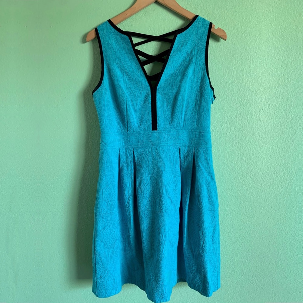Nanette Lepore blue dress with black trim size 6